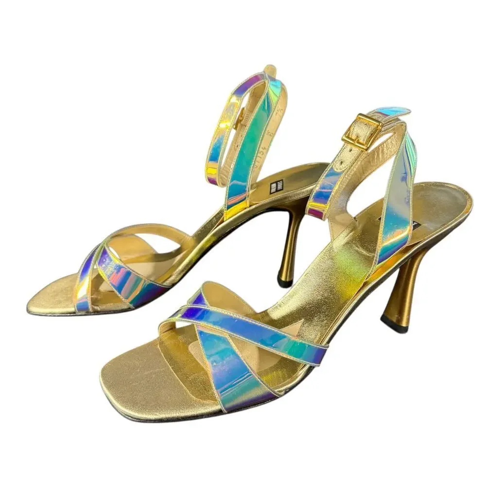 Stuart Weitzman Vintage Monami Mystic Vinyl Iridescent Holographic Heels 7.5